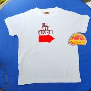 White t-shirt w/ 'I'm with stupid' on front